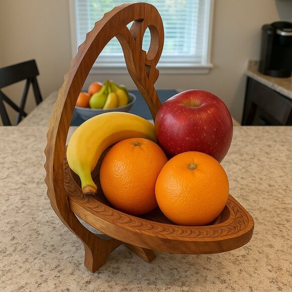 🌿 Hand-Carved Wooden Collapsible Basket – Unique Artisan Decor 🌿 - Picture 2 of 5